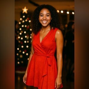 Premier Amor Red Wrap Sleeveless V Neck Dress- Size 4